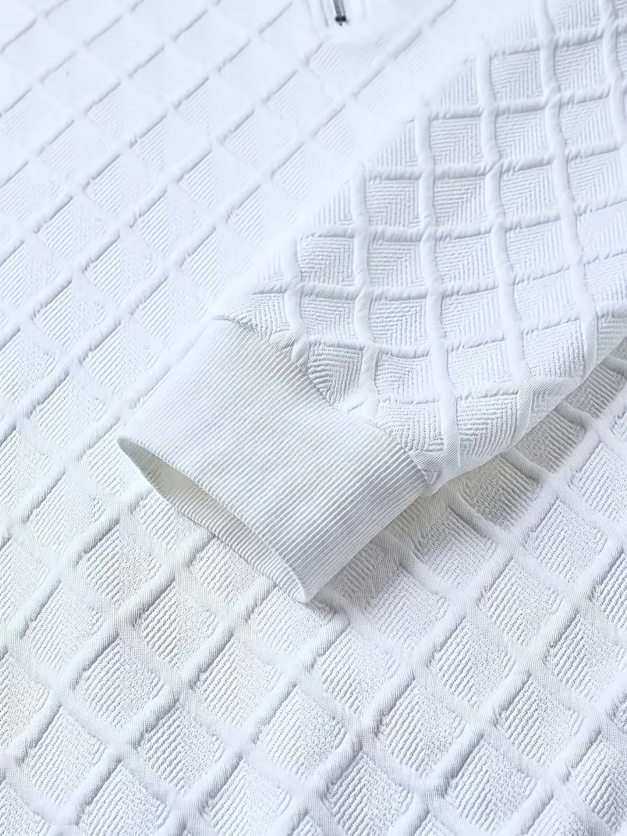 Pull homme blanc texturé à col montant zippé - Imagen 5