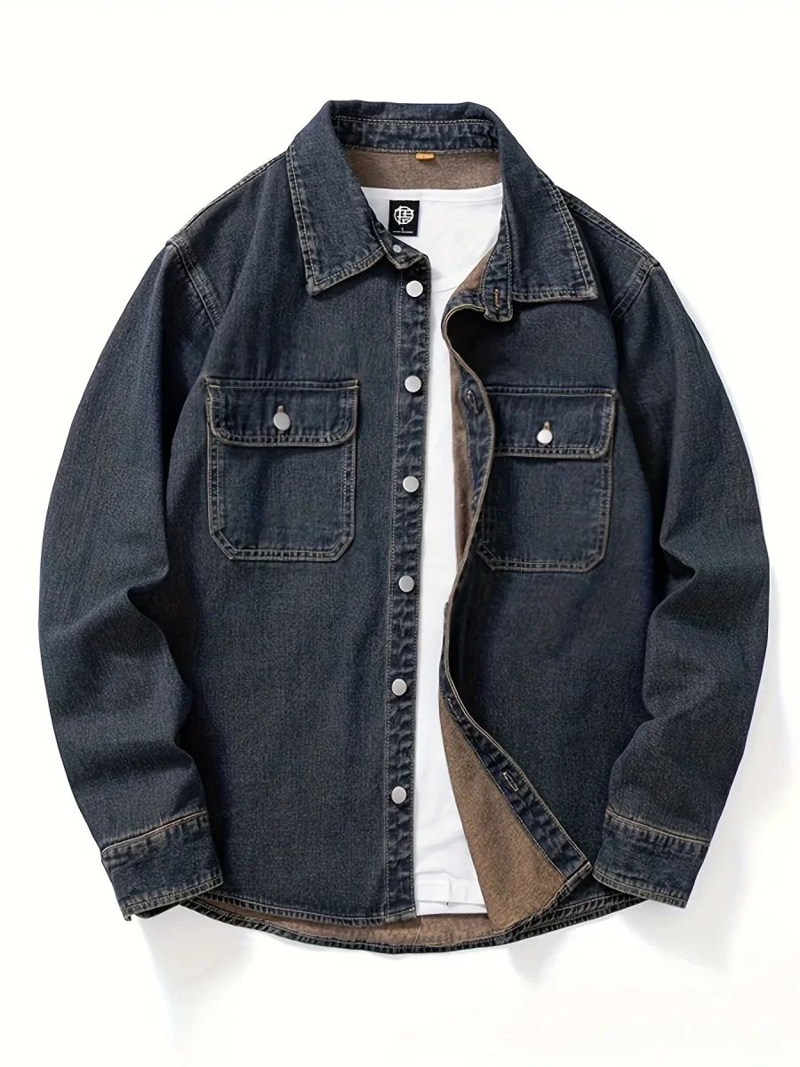 Surchemise Homme Décontractée en Jean à Manches Longues et Poches Poitrine - Imagen 4
