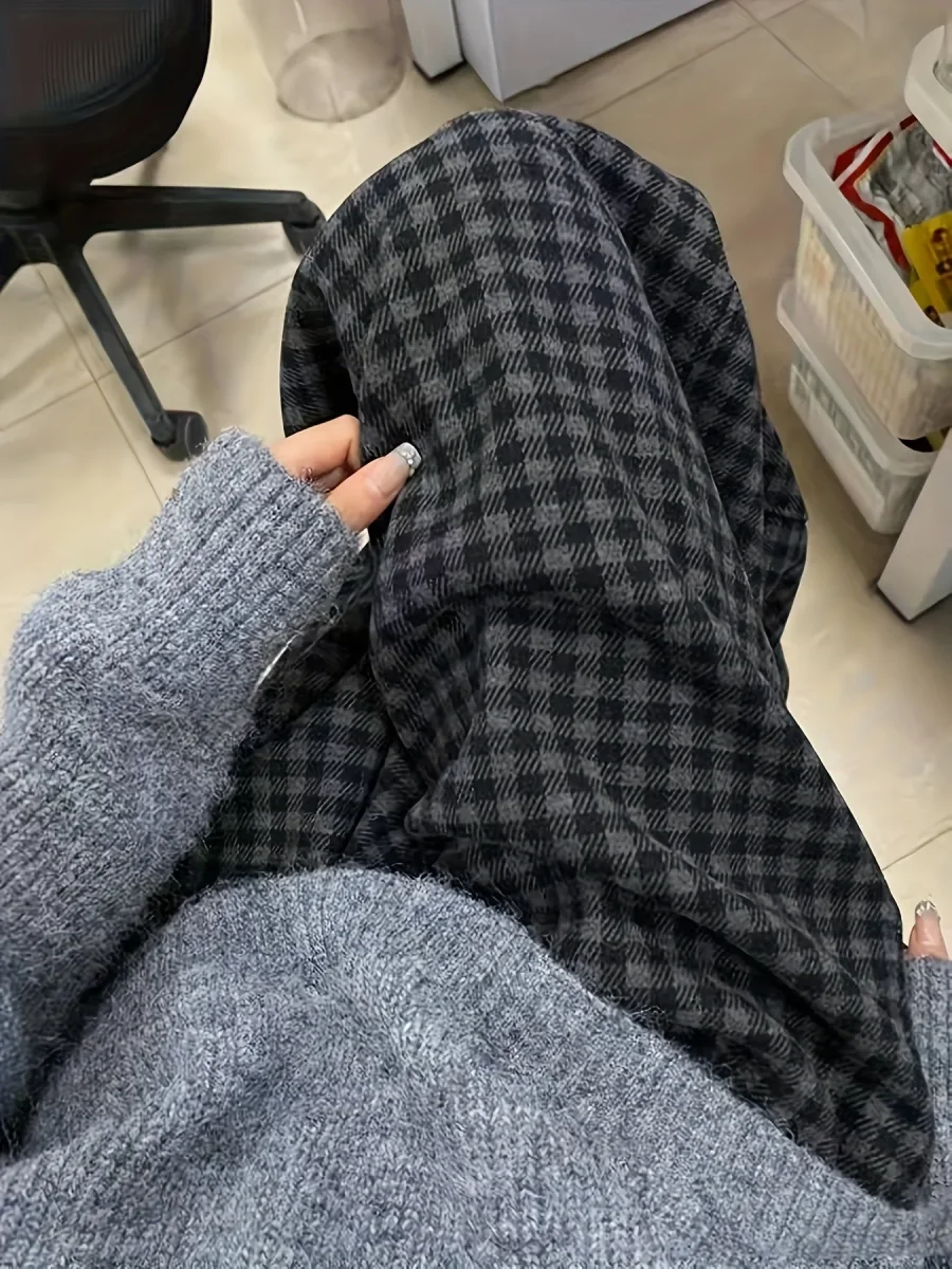 Pantalon large à carreaux Vichy noir et gris avec taille élastique et cordon - Imagen 6