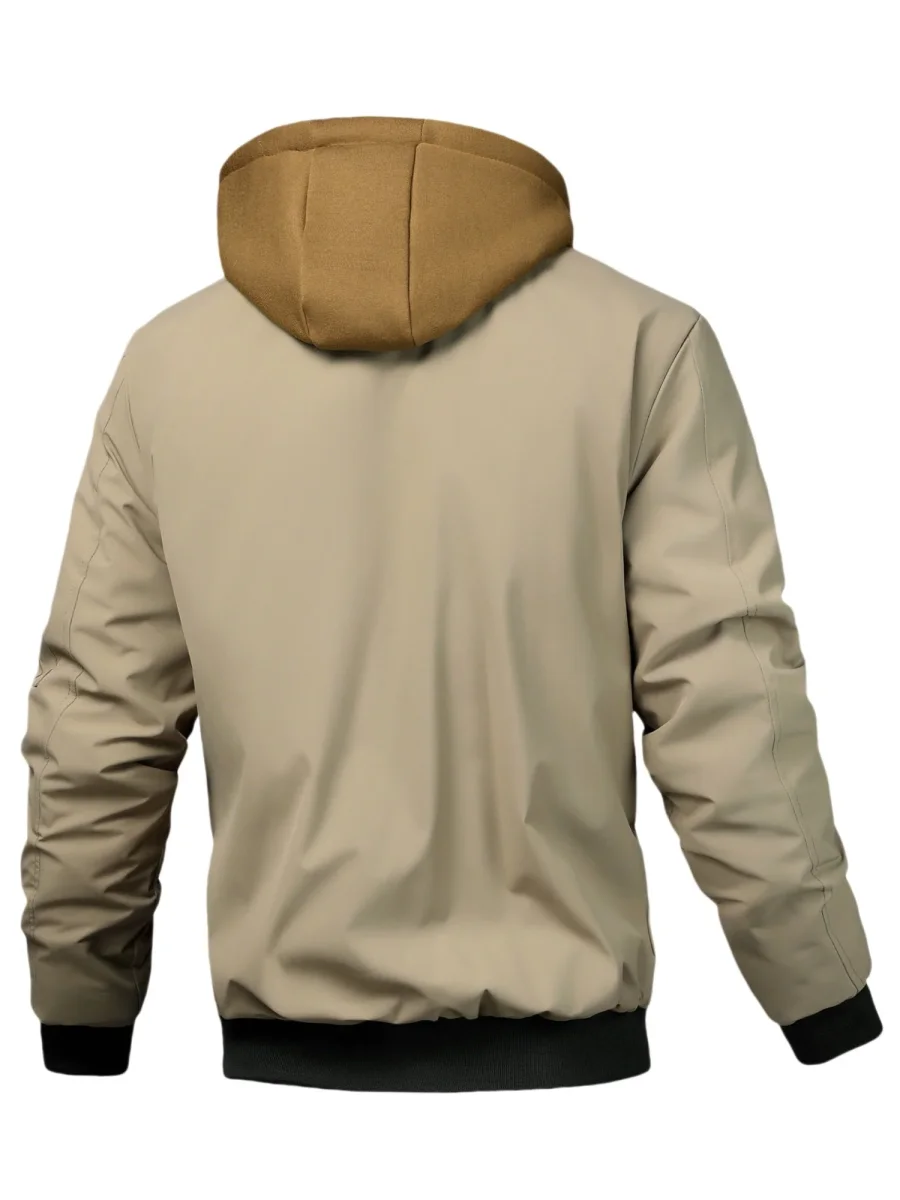 Veste homme style bombardier avec capuche et doublure matelassée amovible, beige - Imagen 9