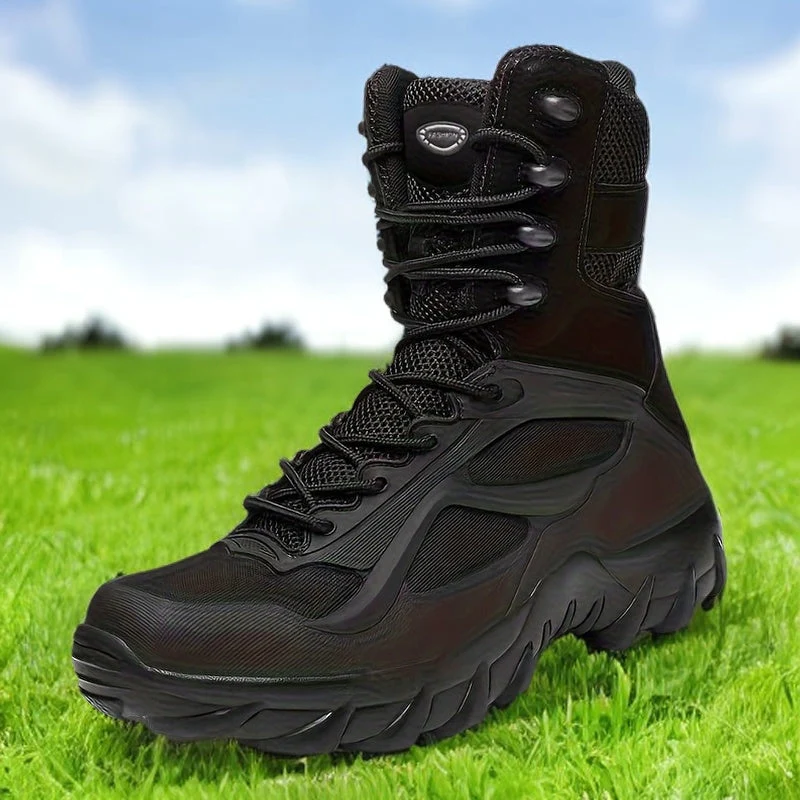 Bottes tactiques montantes noires à lacets et semelle crantée pour homme - Imagen 2