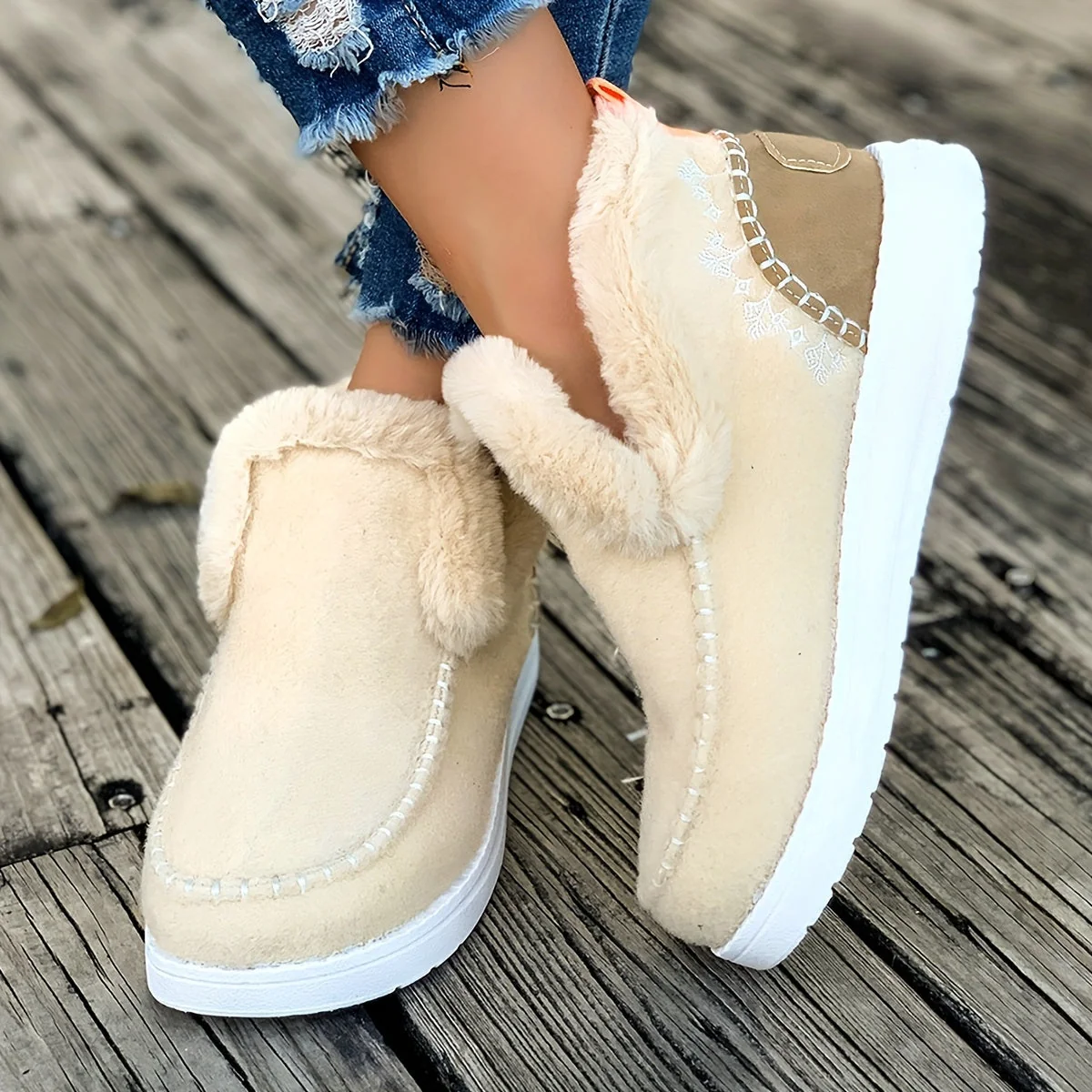 Chaussons montants doublés en fourrure pour femme, style mocassin, diverses couleurs - Imagen 6