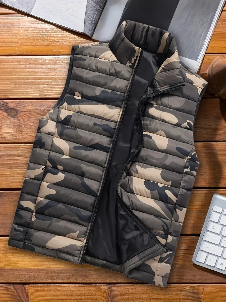 Doudoune sans manches homme matelassée motif camouflage vert militaire - Imagen 5