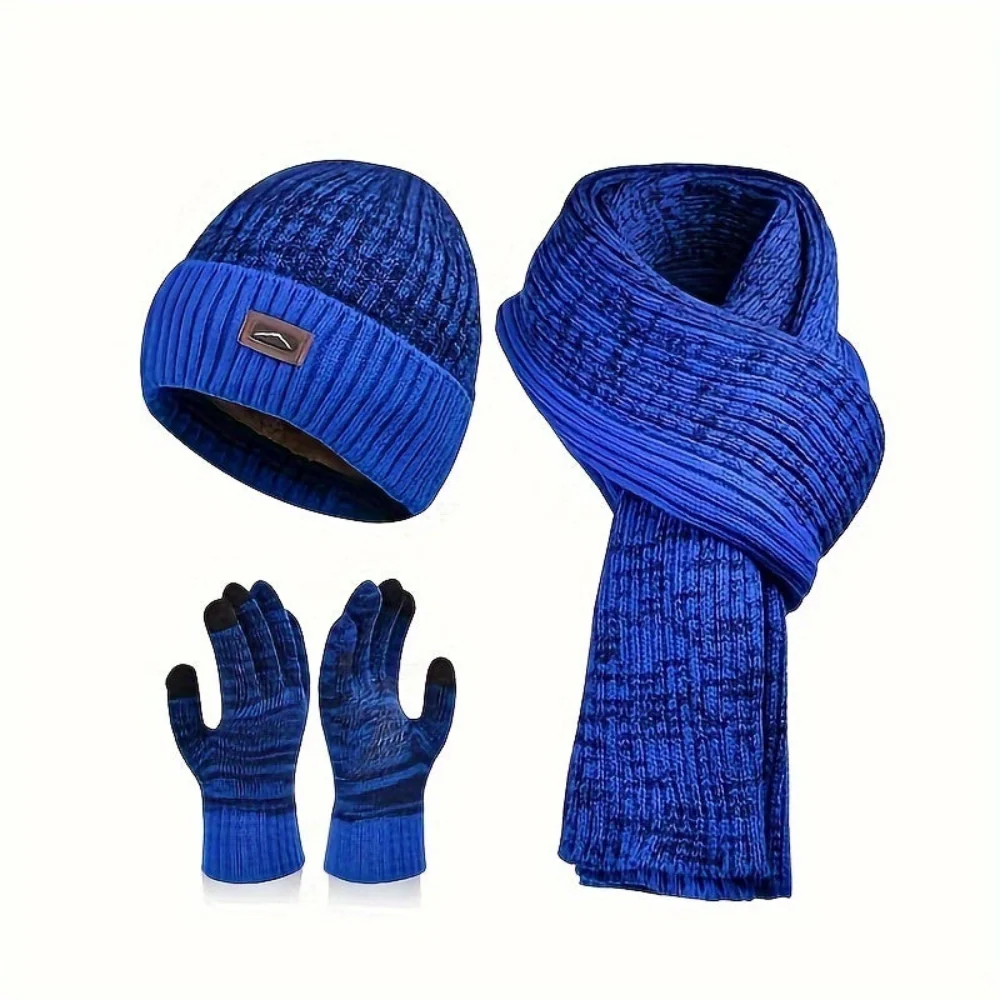 Ensemble hiver bonnet écharpe gants gris chiné tricot doublé polaire pour homme - Imagen 9
