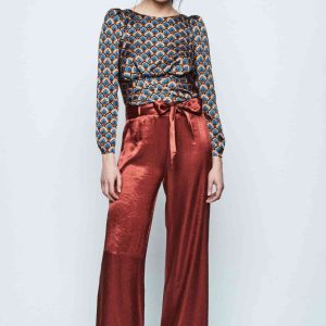 Pantalón satén amplio atado