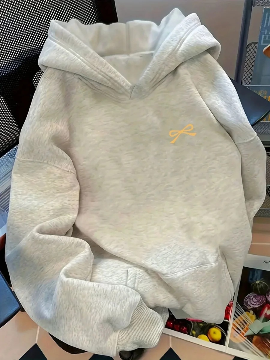 Women's Bow Embroidered Oversized Pullover Hoodie - Imagen 8