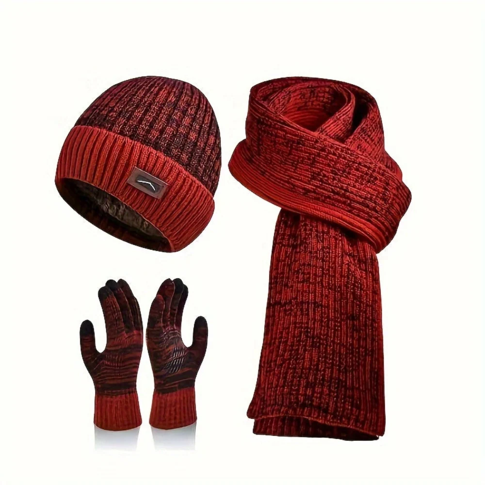 Ensemble hiver bonnet écharpe gants gris chiné tricot doublé polaire pour homme - Imagen 7