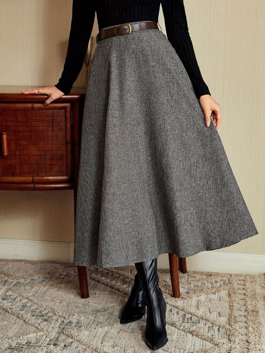Jupe longue évasée taille haute unie gris chiné pour femme - Imagen 2