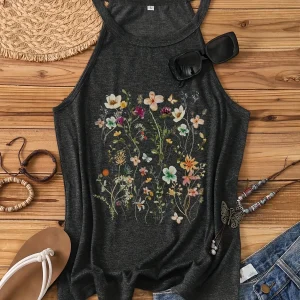 Débardeur Femme Style Bohème à Motif Fleurs Sauvages – Idéal Été et Loisirs