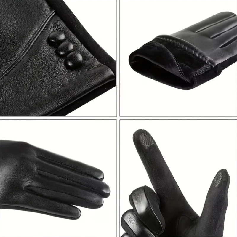 Gants Élégants Noirs avec Détail Boutons pour Femme - Imagen 6
