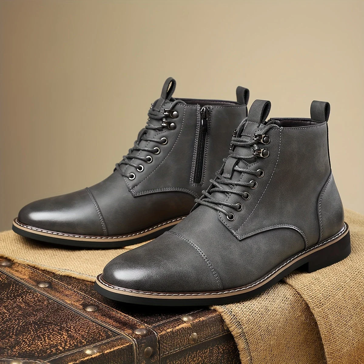 Bottes montantes homme marron lacets style décontracté chic - Imagen 6