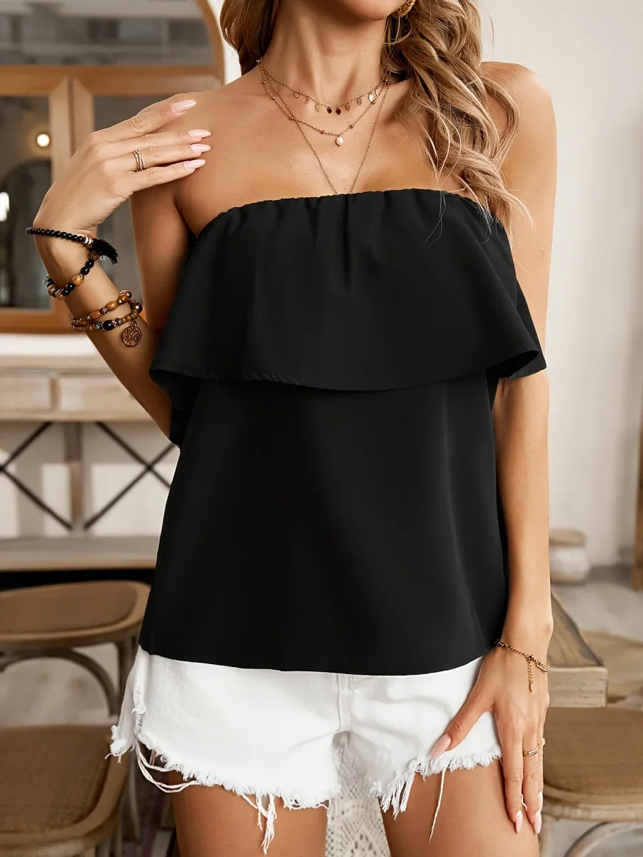 Top bustier volanté élégant femme - idéal été et sorties décontractées