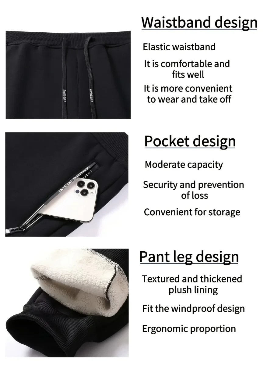 Lot de 3 Pantalons de Survêtement Polaire Homme, Élastique, Doublure Chaude, Poches Zippées, Bleu Marine, Noir et Gris Clair - Imagen 8