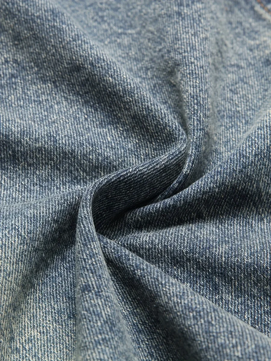 Veste sans manches en denim délavé bleu pour homme avec boutons et poches - Imagen 6