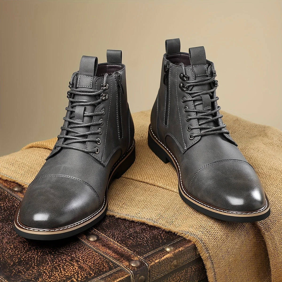 Bottes montantes homme marron lacets style décontracté chic - Imagen 3