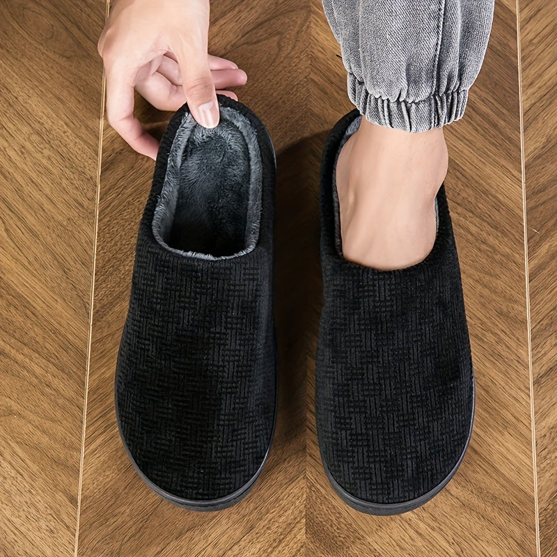 Pantoufles d'intérieur homme noires doublées, motif texturé discret, confortables et chaudes - Imagen 9