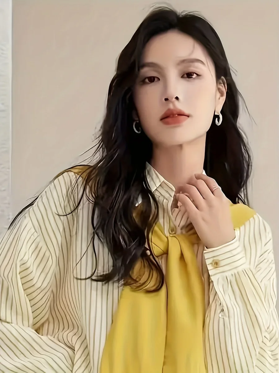 Chemise rayée femme à manches longues avec fausse écharpe nouée devant - Imagen 7