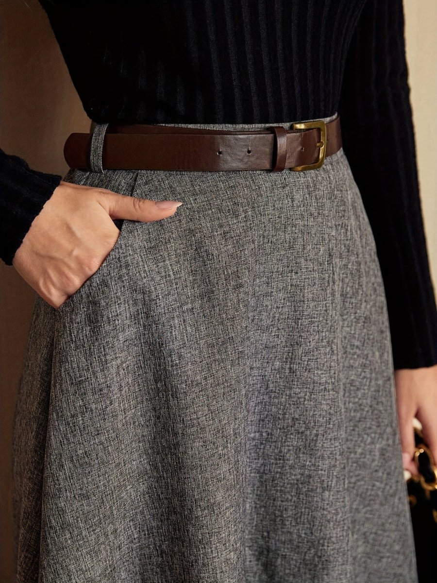 Jupe longue évasée taille haute unie gris chiné pour femme - Imagen 4