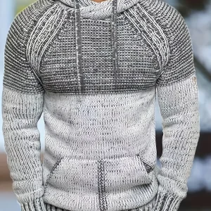 Sweat à Capuche Homme Bicolore Gris Tricot Texturé