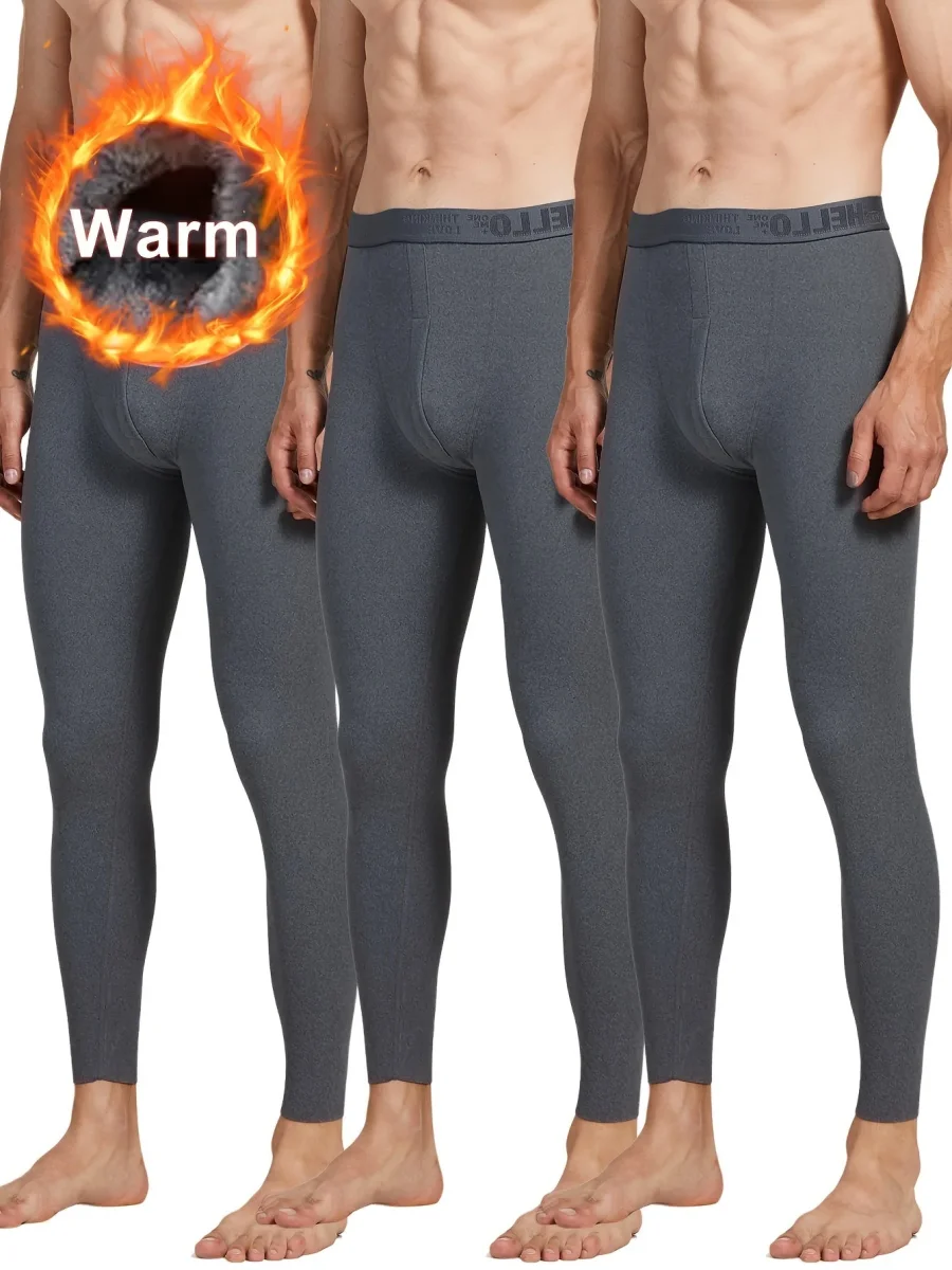 Lot de 3 caleçons longs thermiques pour homme – Bas de sous-vêtement chaud, couleur unie - Imagen 4