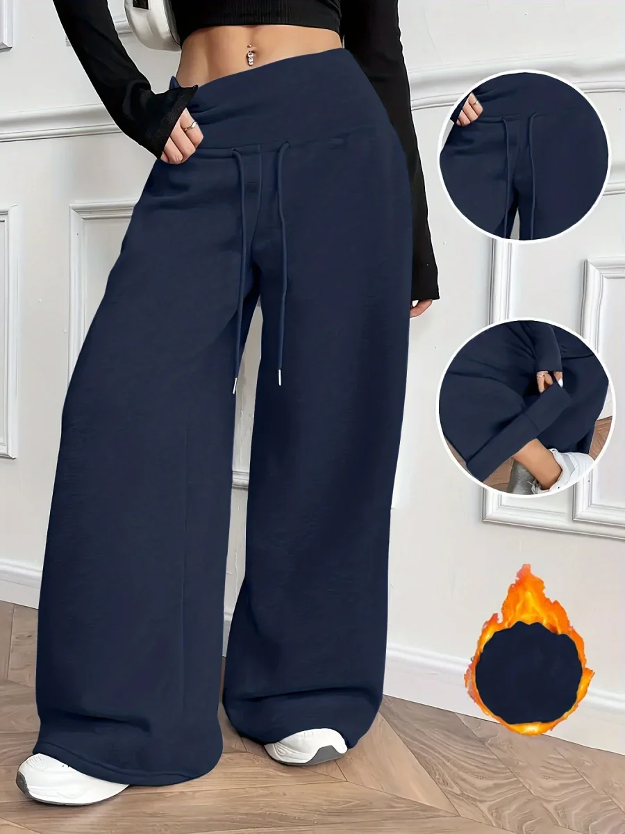 Pantalon large fluide taille haute avec cordon de serrage Femme - Imagen 3