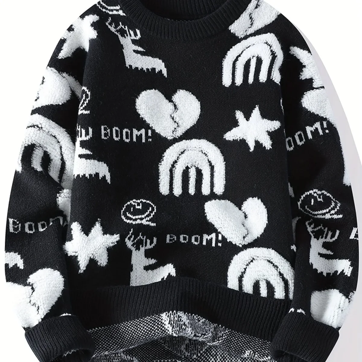 Pull tricoté col rond à motifs variés pour homme - Noir, Blanc ou Rouge - Imagen 8