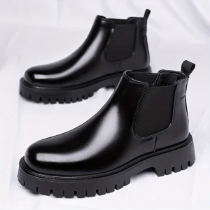 Bottes Chelsea noires à semelle crantée basses pour homme, style bottines classiques