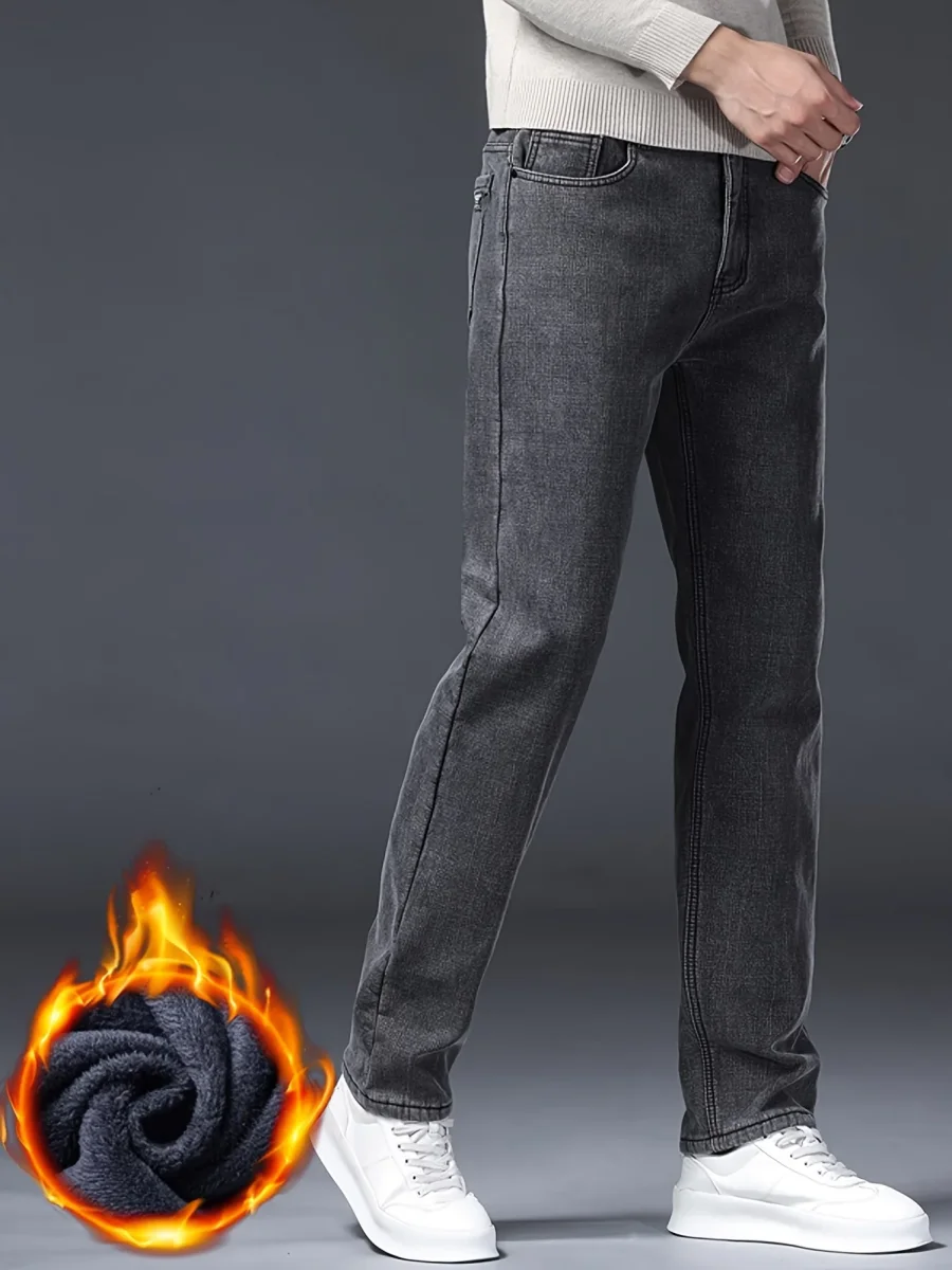 Jean homme gris foncé délavé style décontracté avec 5 poches - Imagen 3