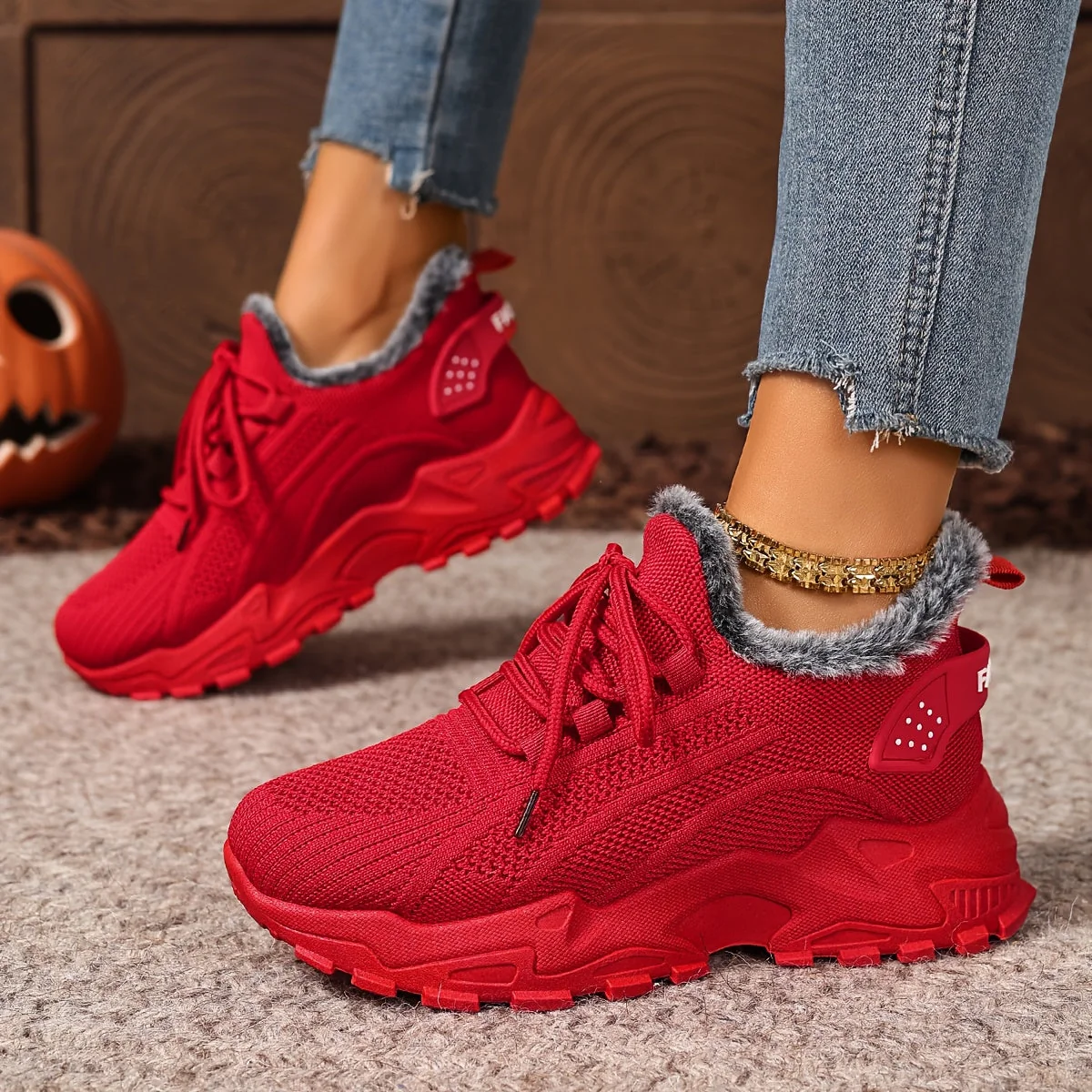 Baskets montantes femme en maille avec doublure douce et lacets - Imagen 3