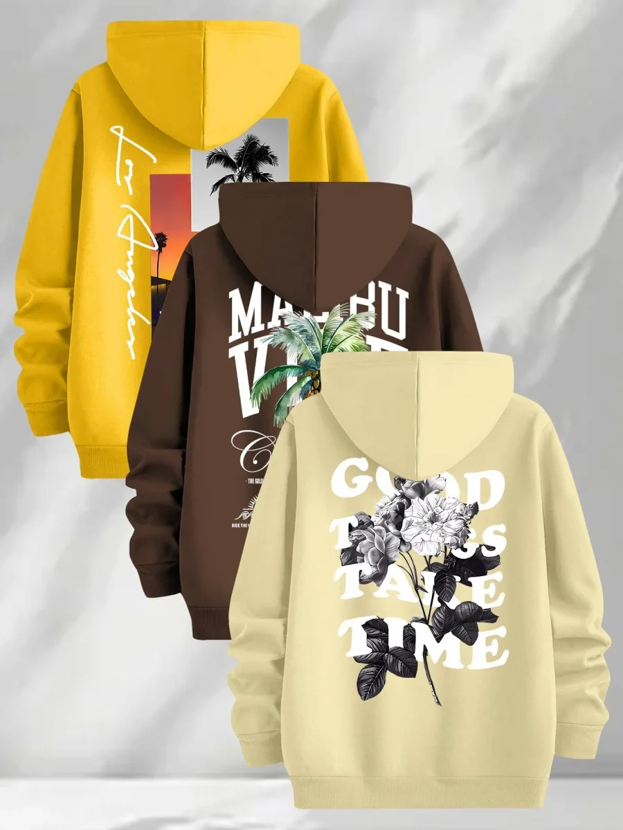 Lot de 3 Hoodies à Capuche Imprimés pour Homme Multicolore Décontracté - Imagen 6