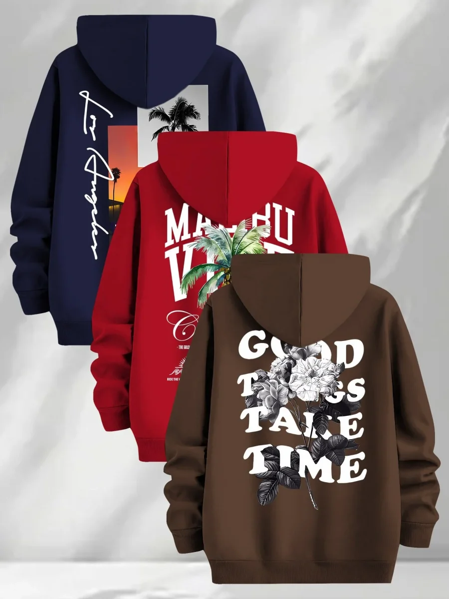 Lot de 3 Hoodies à Capuche Imprimés pour Homme Multicolore Décontracté - Imagen 4