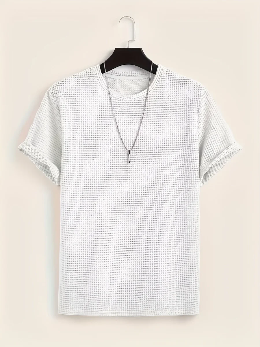 T-shirt décontracté à manches courtes pour homme style moderne avec texture ajourée