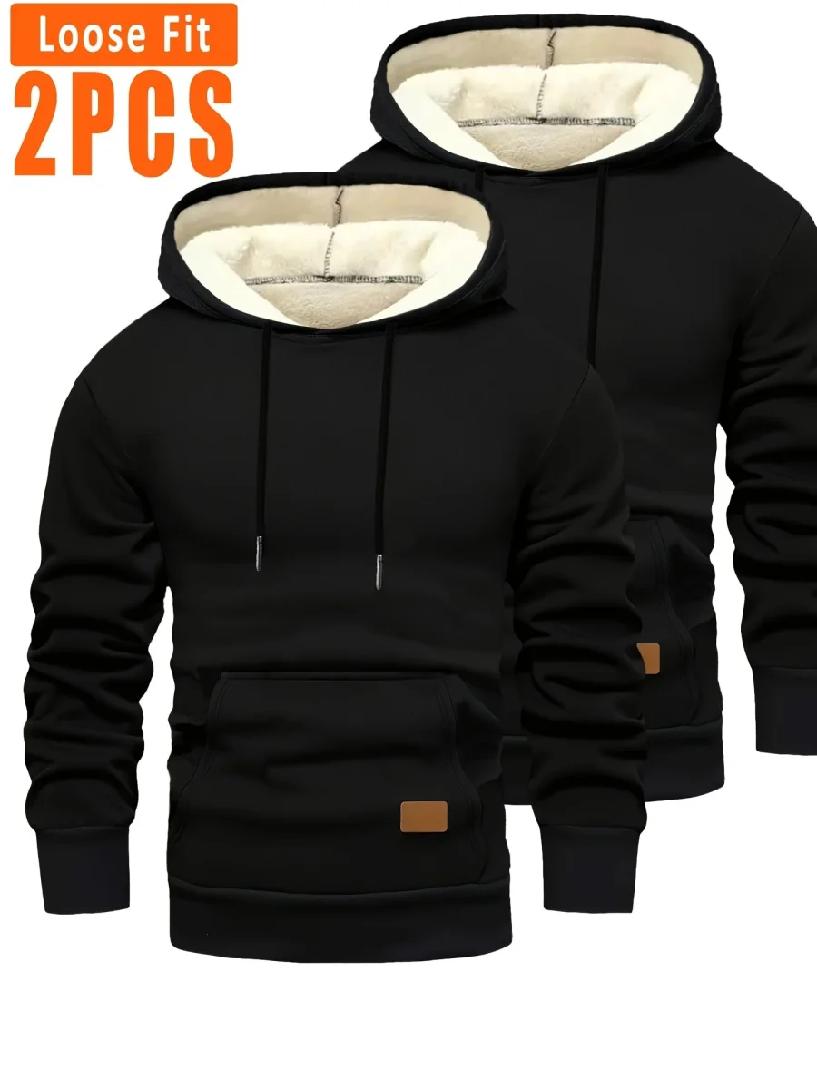 Lot de 2 Hoodies Homme Doublés Polaire Ajustement Ample avec Capuche et Poche Kangourou - Imagen 4