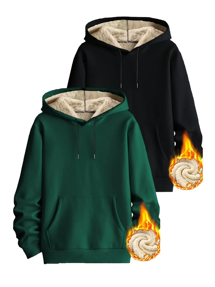 Lot de 2 Hoodies Chauds Homme avec Capuche Doublée en Polaire et Poche Kangourou - Imagen 2
