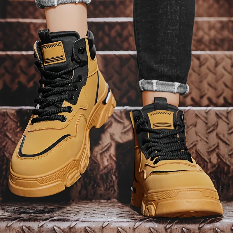 Bottes montantes pour homme, style décontracté, couleur unie - Imagen 5