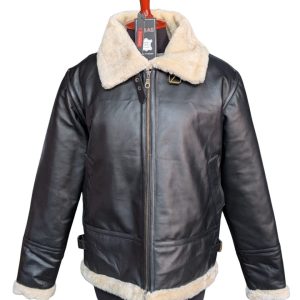 Chaqueta de aviador B3 para hombre en piel de oveja color crema y pelo.