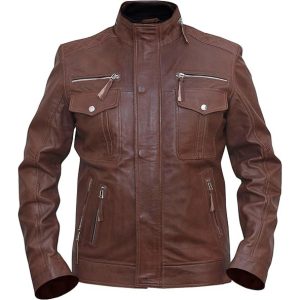 Chaqueta de hombre estilo café racer de piel de oveja marrón