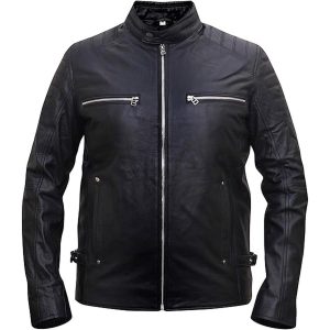 Chaqueta de hombre de cuero genuino negro estilo café racer. – Acolchada