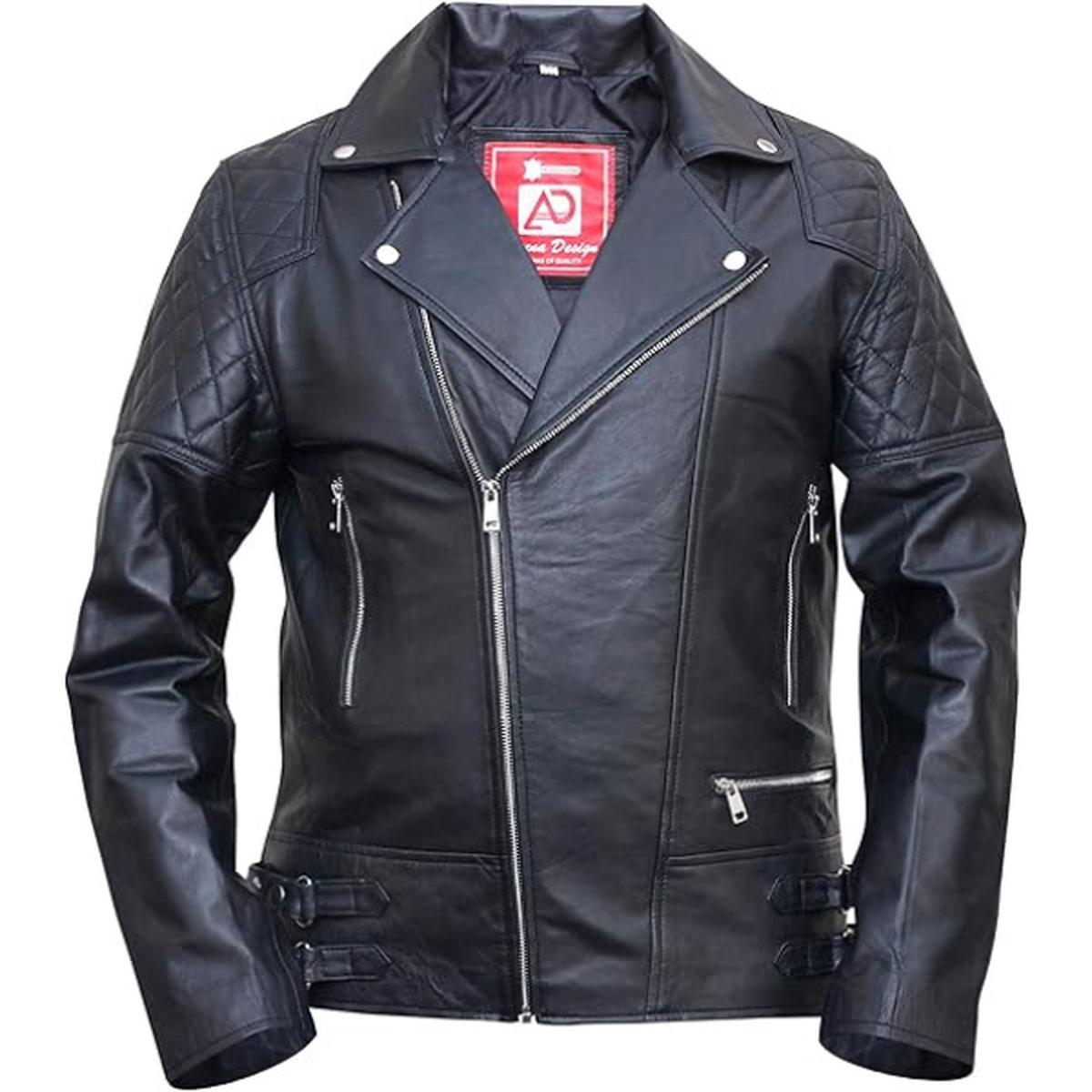 Chaqueta de piel auténtica Brando para hombre con doble cremallera.