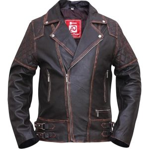 Chaqueta de cuero genuino para hombre, estilo motero clásico vintage.