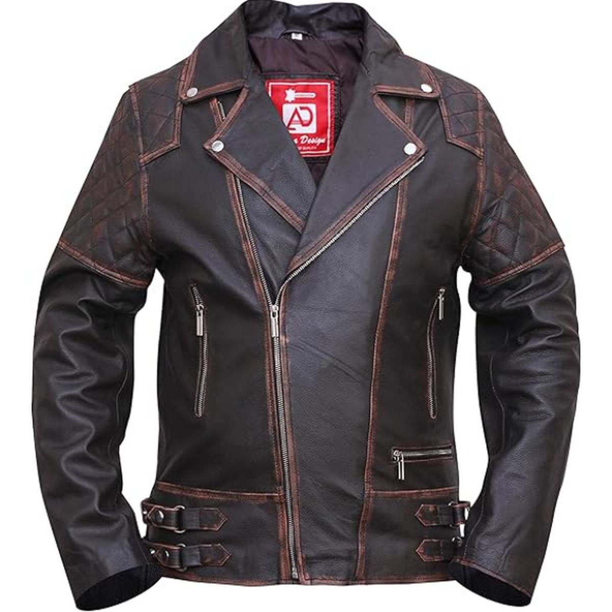 Chaqueta de cuero genuino para hombre, estilo motero clásico vintage. - Imagen 2