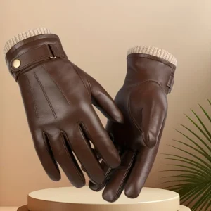 Gants d'hiver unisexe marron avec manchette tricotée et sangle réglable