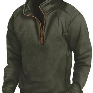 Polaire Homme Demi-Zip Col Montant Manches Longues Poches Latérales