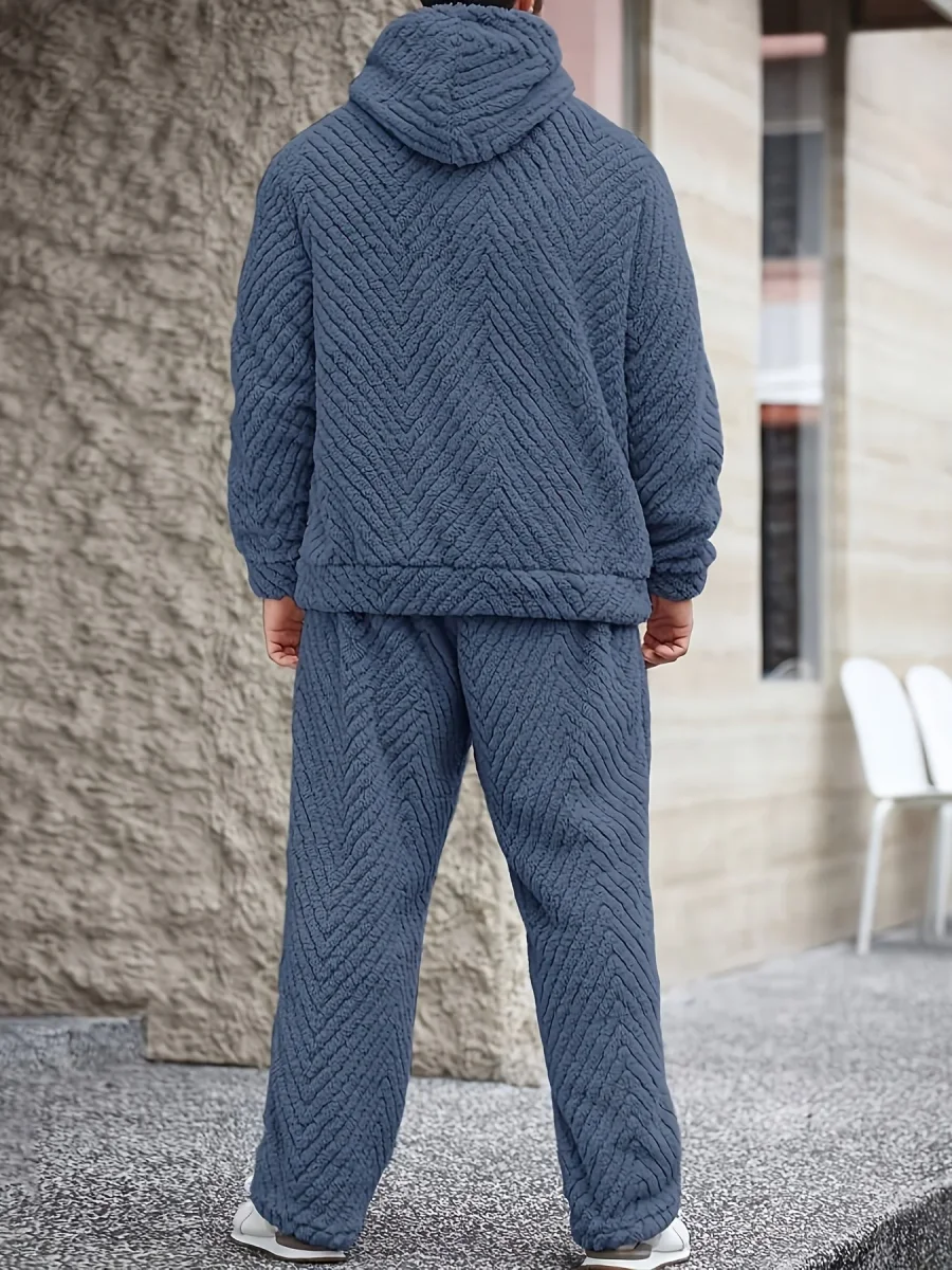Ensemble Homme Doux Motif Chevrons Capuche Kaki Clair - Imagen 9