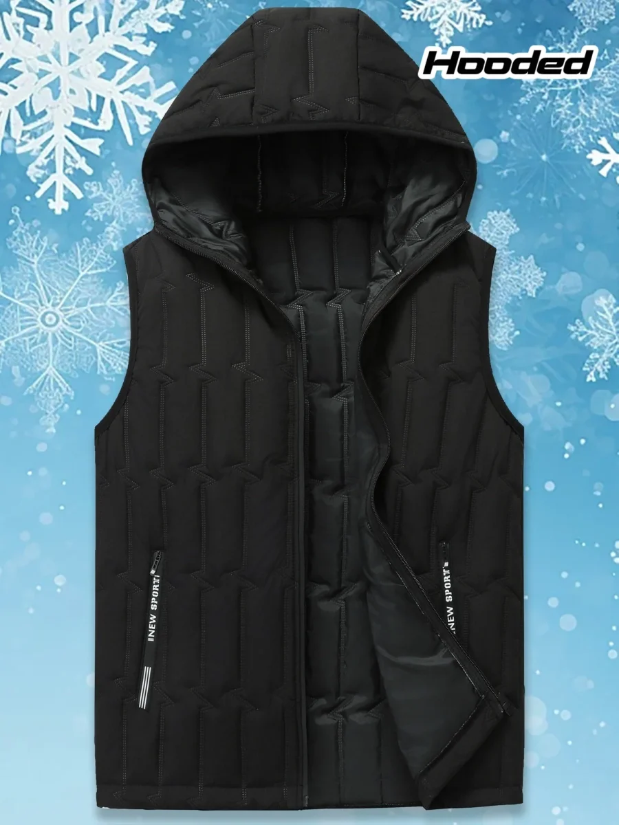 Gilet matelassé sans manches à capuche pour homme, noir, fermeture éclair - Imagen 2