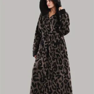 Robe de Chambre Femme Longue à Capuche Motif Léopard