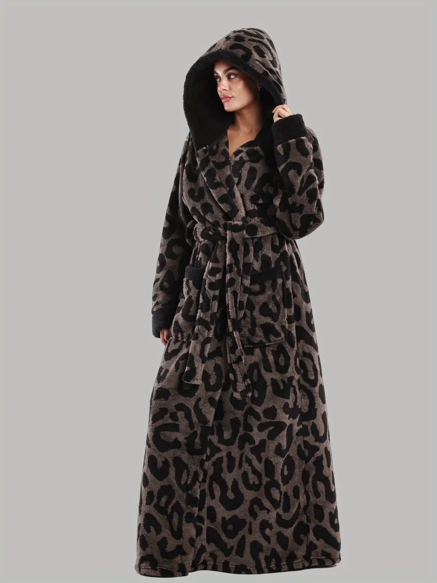 Robe de Chambre Femme Longue à Capuche Motif Léopard - Imagen 2