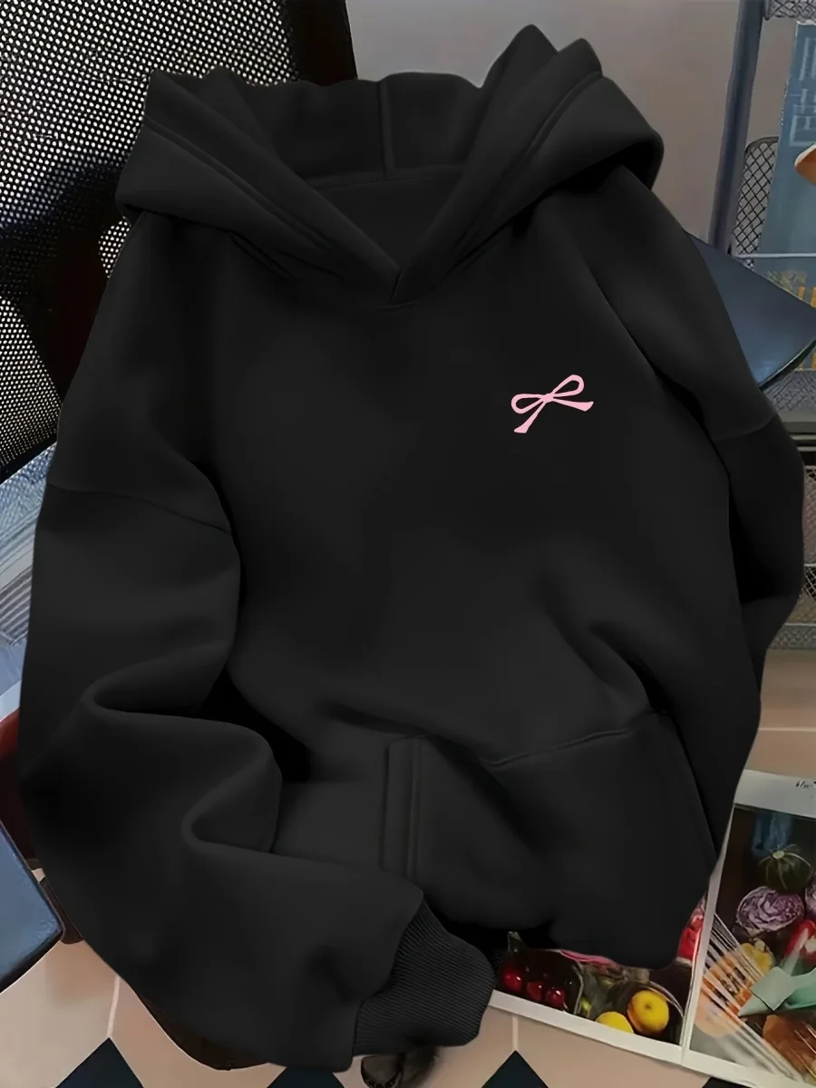 Women's Bow Embroidered Oversized Pullover Hoodie - Imagen 6