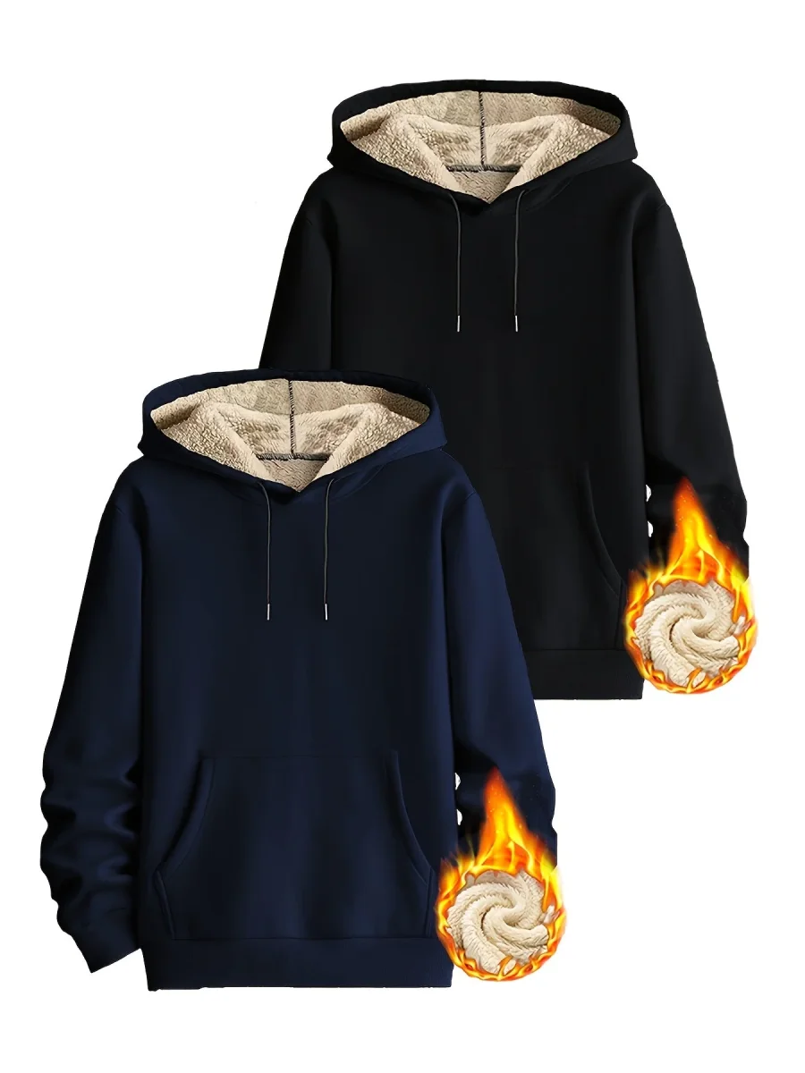Lot de 2 Hoodies Chauds Homme avec Capuche Doublée en Polaire et Poche Kangourou - Imagen 6