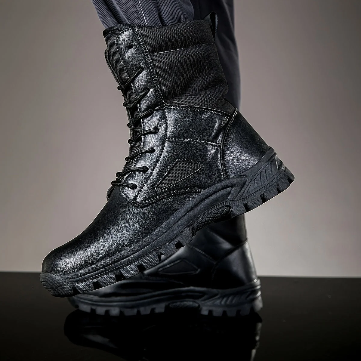 Bottes hautes tactiques à lacets pour homme, robustes et antidérapantes - Imagen 5